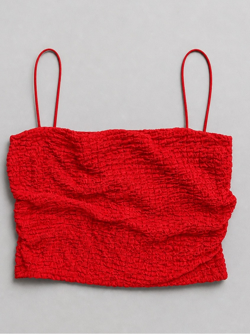 Red Ruched Crop Tank / Tube Top - Picture 2 of 5